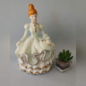 Vintage Porcelain Lady Southern Belle Color Green Ceramic Figurine  Good Conditi